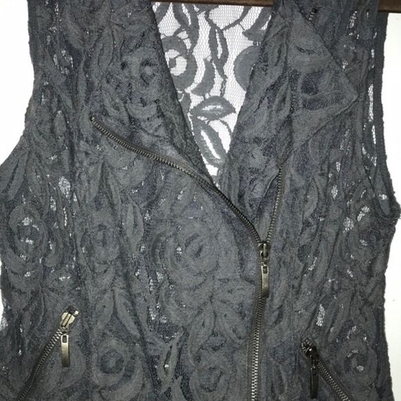 NEW INC Dark Gray Lace Zippered Moto Vest Small S - Picture 4 of 11